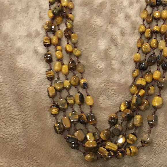 VINTAGE Faceted Tigers Eye Sterling Silver Four Strand Necklace - Picture 6 of 12